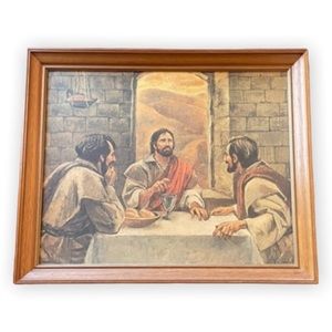 Vintage 1974 R Hook Religious Art Textured Painted Lithograph Signed Wood Framed